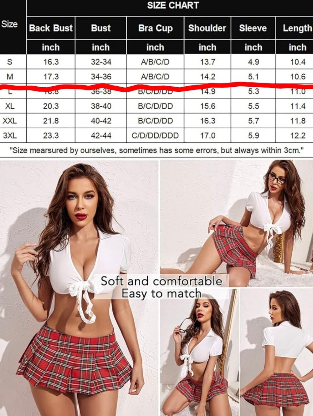 NWT Avidlove Schoolgirl lingerie costume: crop tie front top and red plaid skirt - Picture 13 of 16